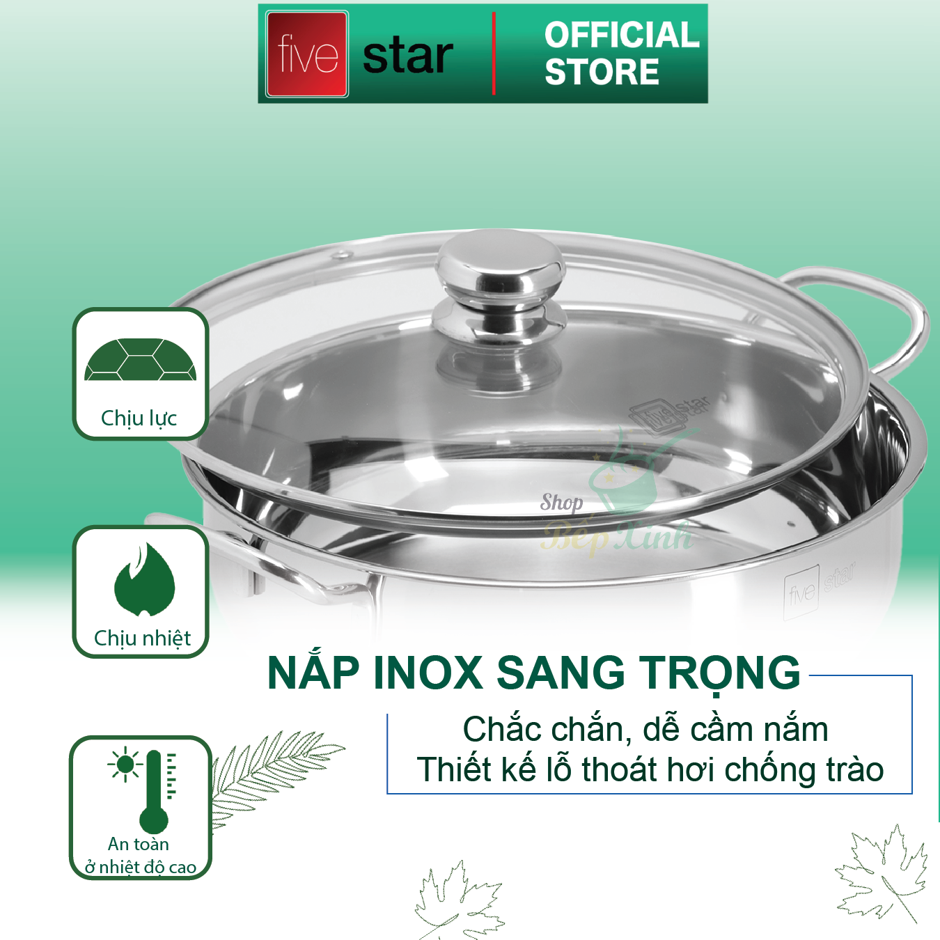 Nồi lẩu xửng hấp FIVESTAR 3 đáy từ nắp kính ( 24cm , 26cm , 28cm )