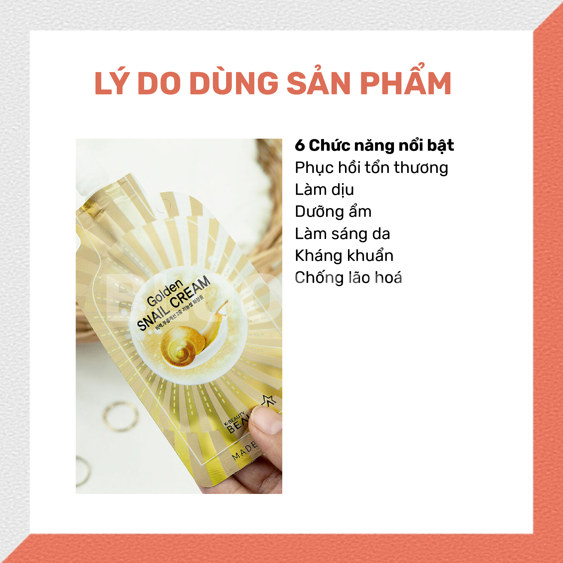 Kem dưỡng ẩm ngừa vết nhăn, chiết xuất dịch nhầy ốc sên Beausta Golden Snail Cream15ml