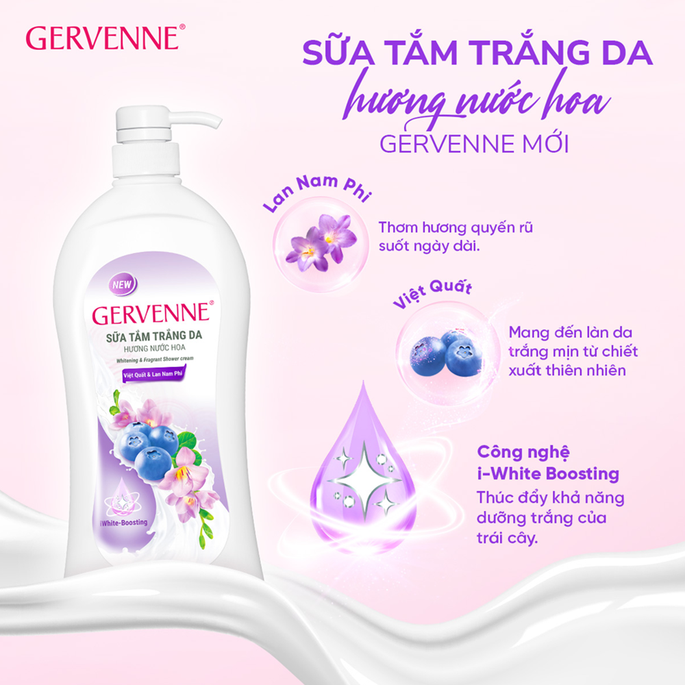 Combo 2 Sữa tắm trắng da hương nước hoa Gervenne Việt Quất và Lan Nam Phi 1.2L/chai