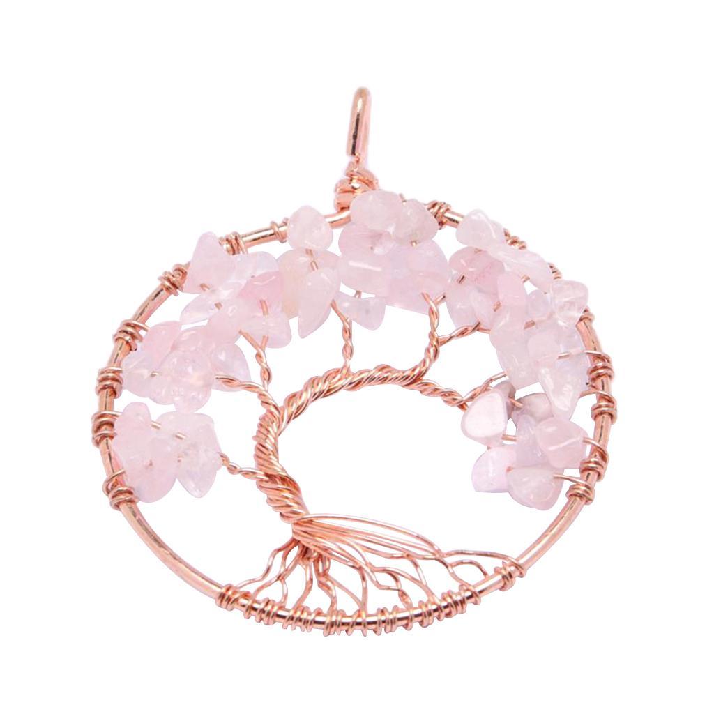 Tree of Life Pendant Crystal Necklace Gemstone Fashion Jewelry Pink