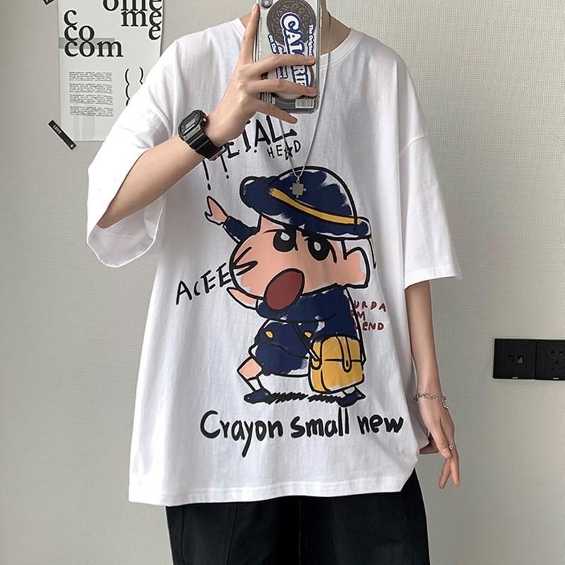 Áo phông nam nữ unisex basic tee form rộng thun cổ tròn cotton oversize trắng đen ulzzang giá rẻ in cool ngầu SHIN CẬU BÉ BÚT CHÌ