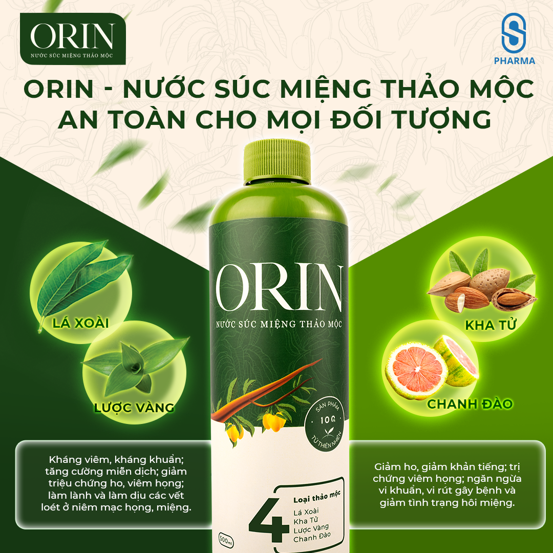 Nước Súc Miệng Thảo Mộc Orin ngừa sâu răng, kháng khuẩn, tan mảng