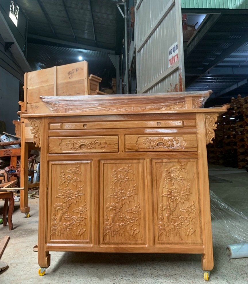 Bàn cúng tủ thờ gỗ gõ đỏ mẫu mới hiện đại ngang 1m54