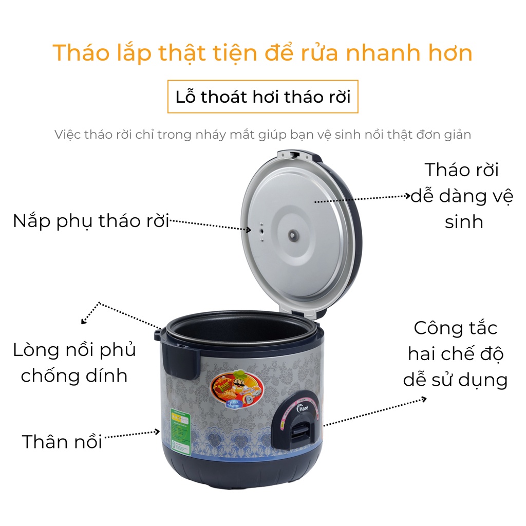 Nồi cơm điện HR-ER2206 (2.2L) -hàng chính hãng thương hiệu Hare - bảo hành 12 tháng