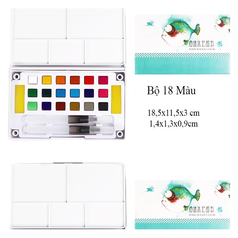 Màu Nước Solid Water Color Cao Cấp 12/18/24/36M Tặng 2 Bút Nước, 2 Mút - B30