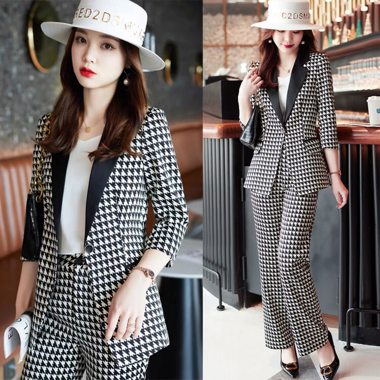 Bộ vest dài ziczac nẹp cổ đen