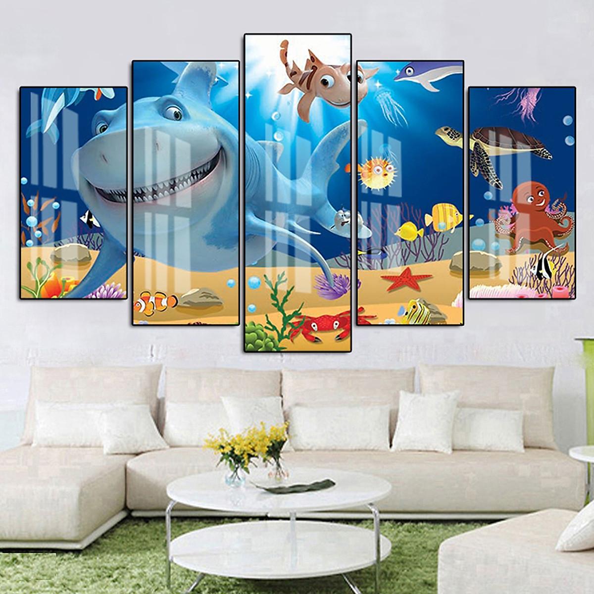 Tranh Tráng Gương Pha Lê Treo Tường Hiện Đại _ Tranh Bộ 5 Đại Dương Tuyệt Đẹp