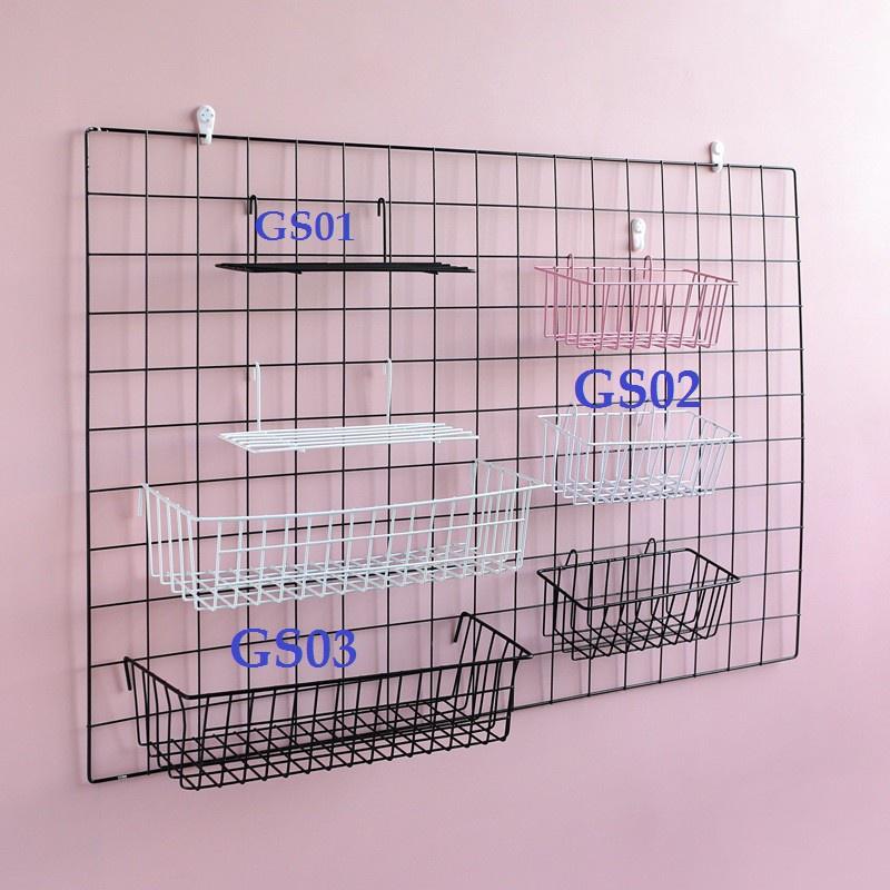 Bộ sản phẩm Khung lưới trang trí dán tường - Decor trang trí rổ sắt cài lưới có đèn led kẹp gỗ - Giao nhanh-Đổi dễ
