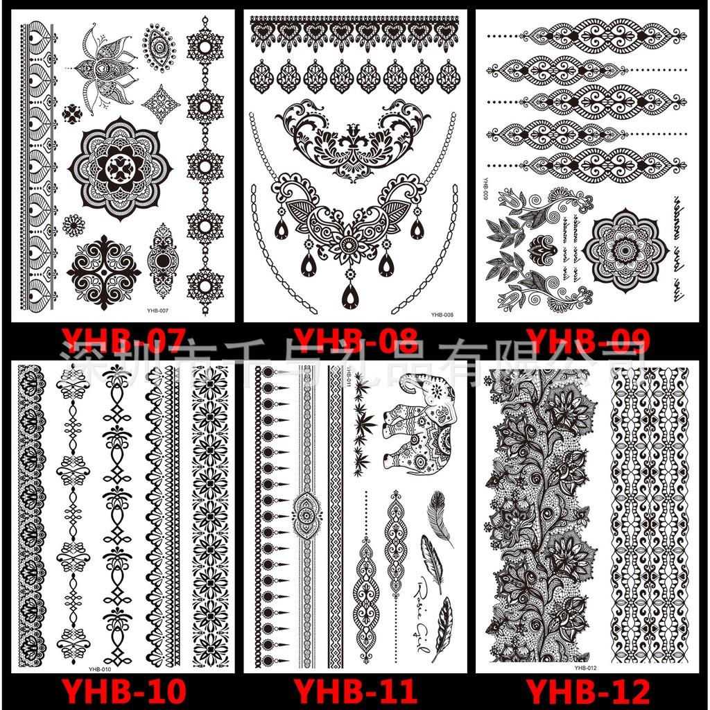 HÌNH XĂM DÁN - SET HÌNH XĂM GIẢ TATOO HOA VĂN HANA ĐEN TRẮNG