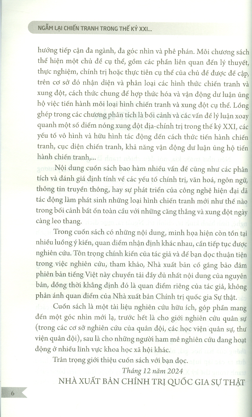Ngẫm lại chiến tranh trong thế kỷ XXI ảnh hưởng và tác động của sự tổng hòa yếu tố chính trị thông tin và truyền thông - bản in 2025