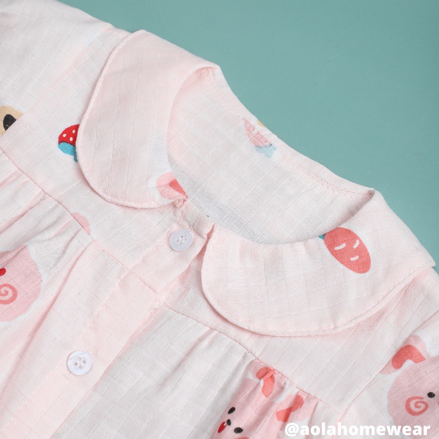 Bộ hè bé gái áo babydoll cánh tiên vải xô hai lớp mềm mát họa tiết thỏ mèo Áo Lá Homewear XOBN22