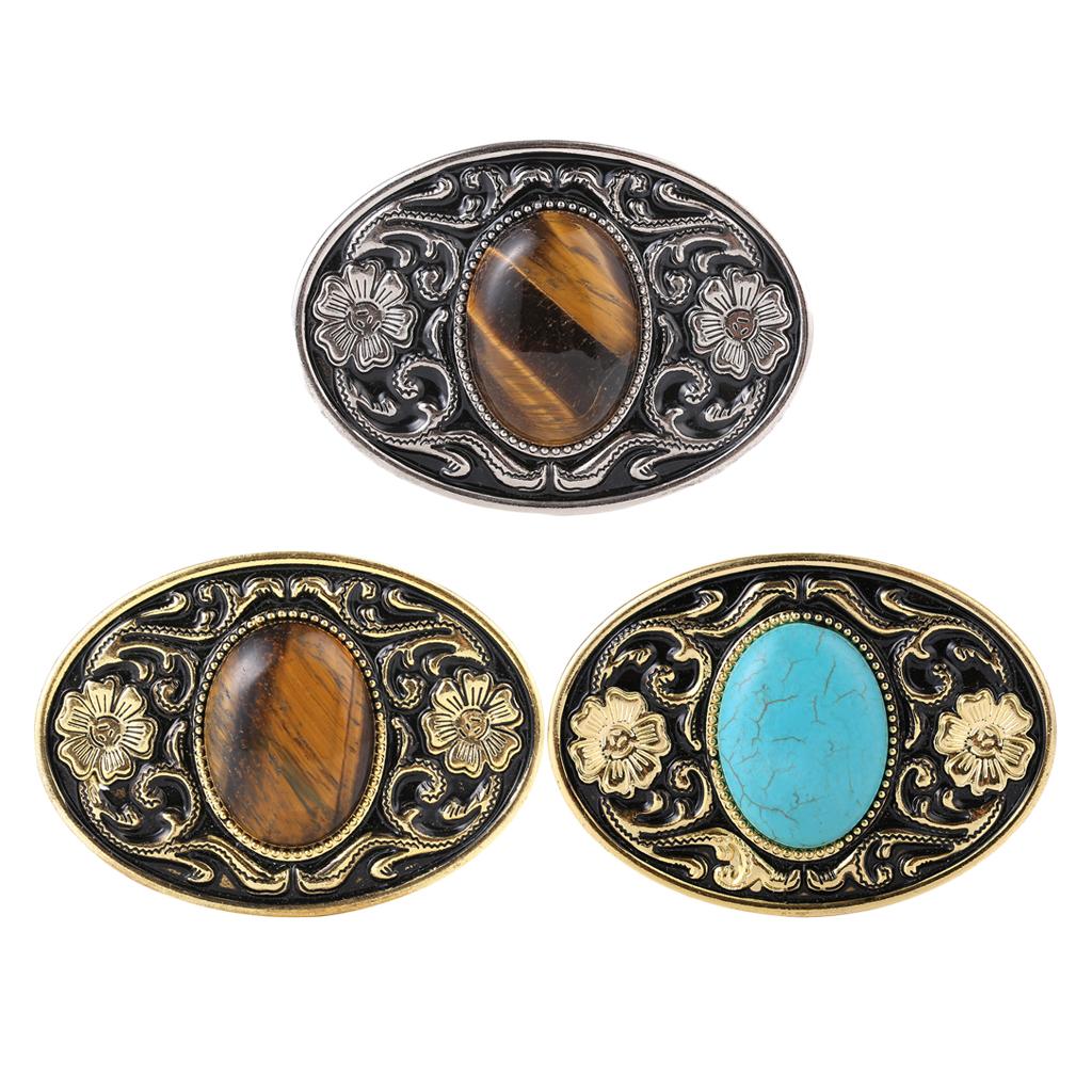 Retro Style Cowboy Belt Buckle Turquoise Stone Buckle 9x7cm Antique Silver