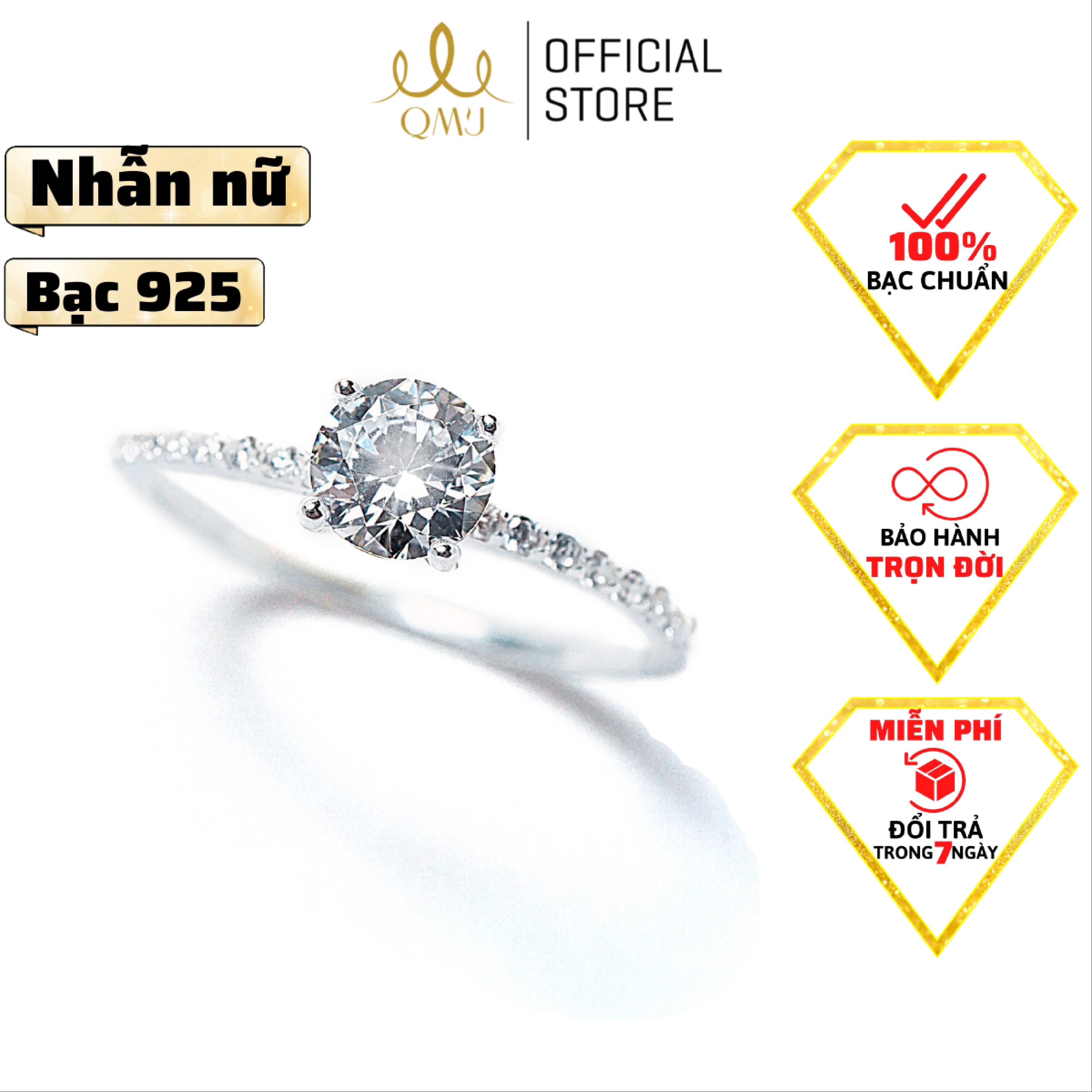 Nhẫn bạc QMJ Cầu hôn nạm đá sáng - Q001