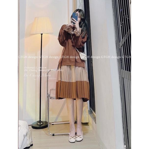 ĐẦM SUÔNG PHỐI MÀU GẤU DẬP LI