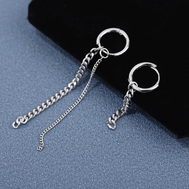 Khuyên tai unisex tròn chuỗi dây xích