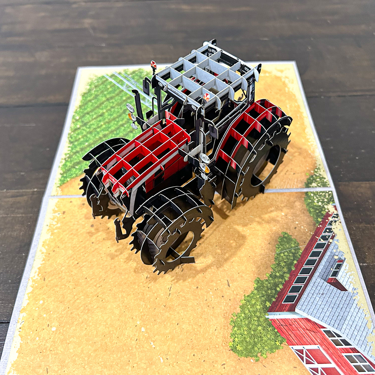 H36- Thiệp 3D Xe Máy Cày Đỏ – Red Tractor Pop Up Card Viethands Giftshop