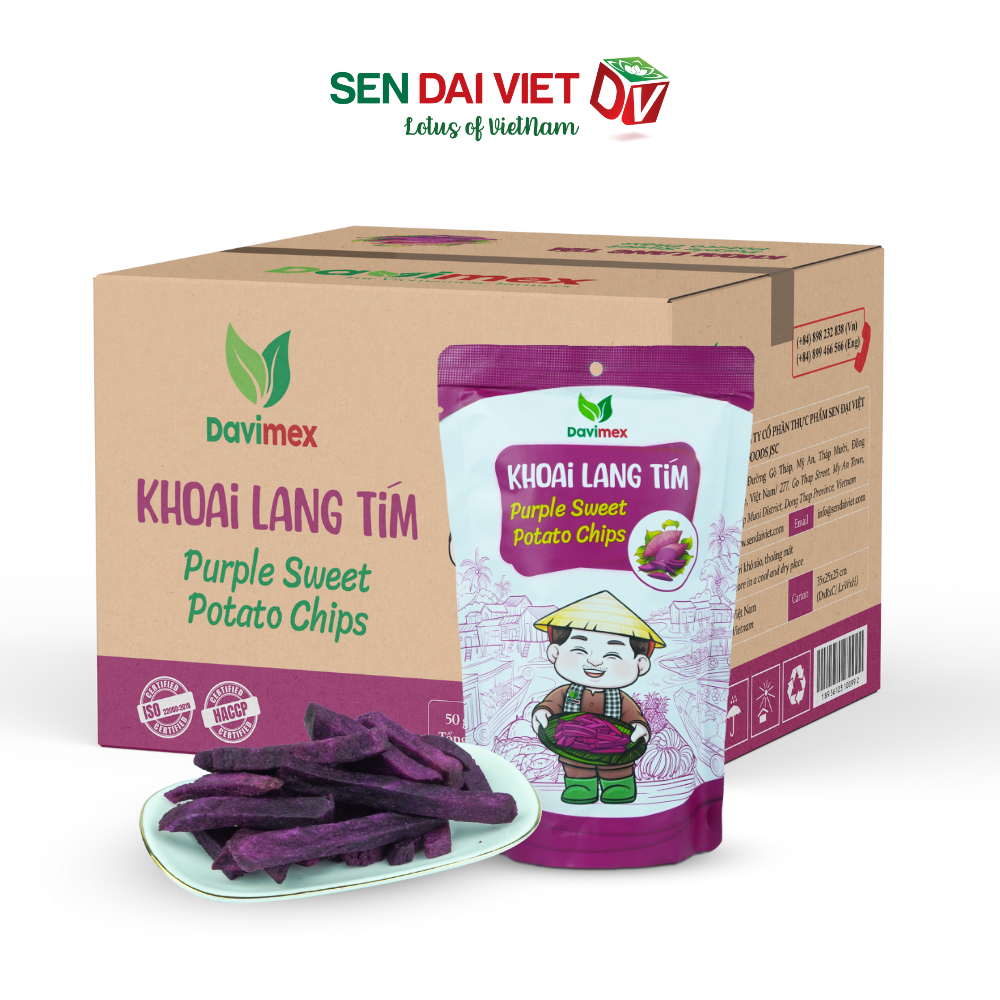 Khoai Lang Tím Sấy Giòn-Ngon Ngọt Tự Nhiên, Ăn Ngon, Sống Khỏe, ĐV- Sen Đại Việt- Gói 50g- Date Mới Nhất