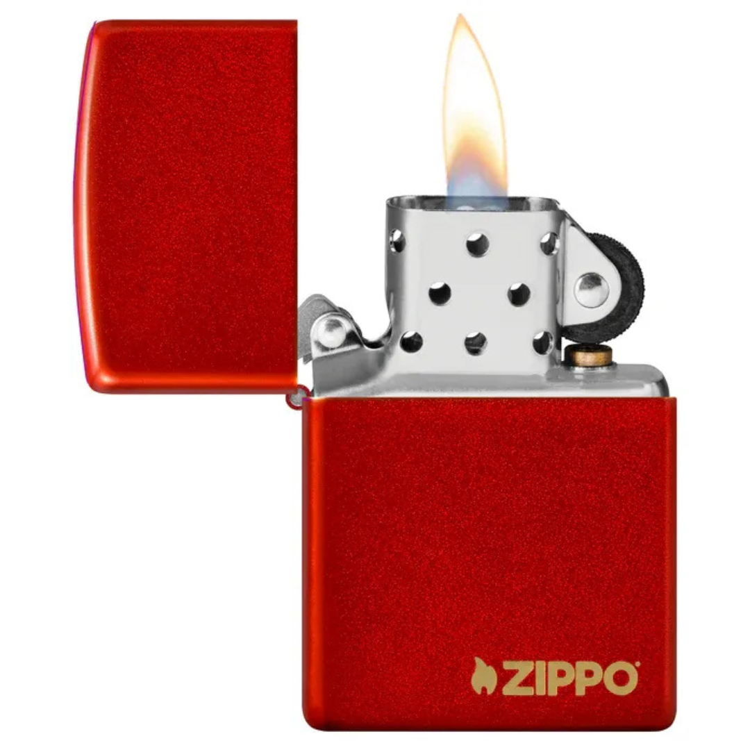 Bật Lửa Zippo Chính Hãng Classic Metallic Red Logo - Màu Đỏ Kim Loại Chống Gió