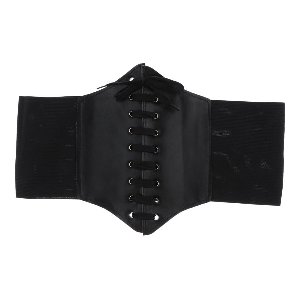 Vintage Steampunk Leather Waist  Wide Elastic Belt Corset Accessory Black