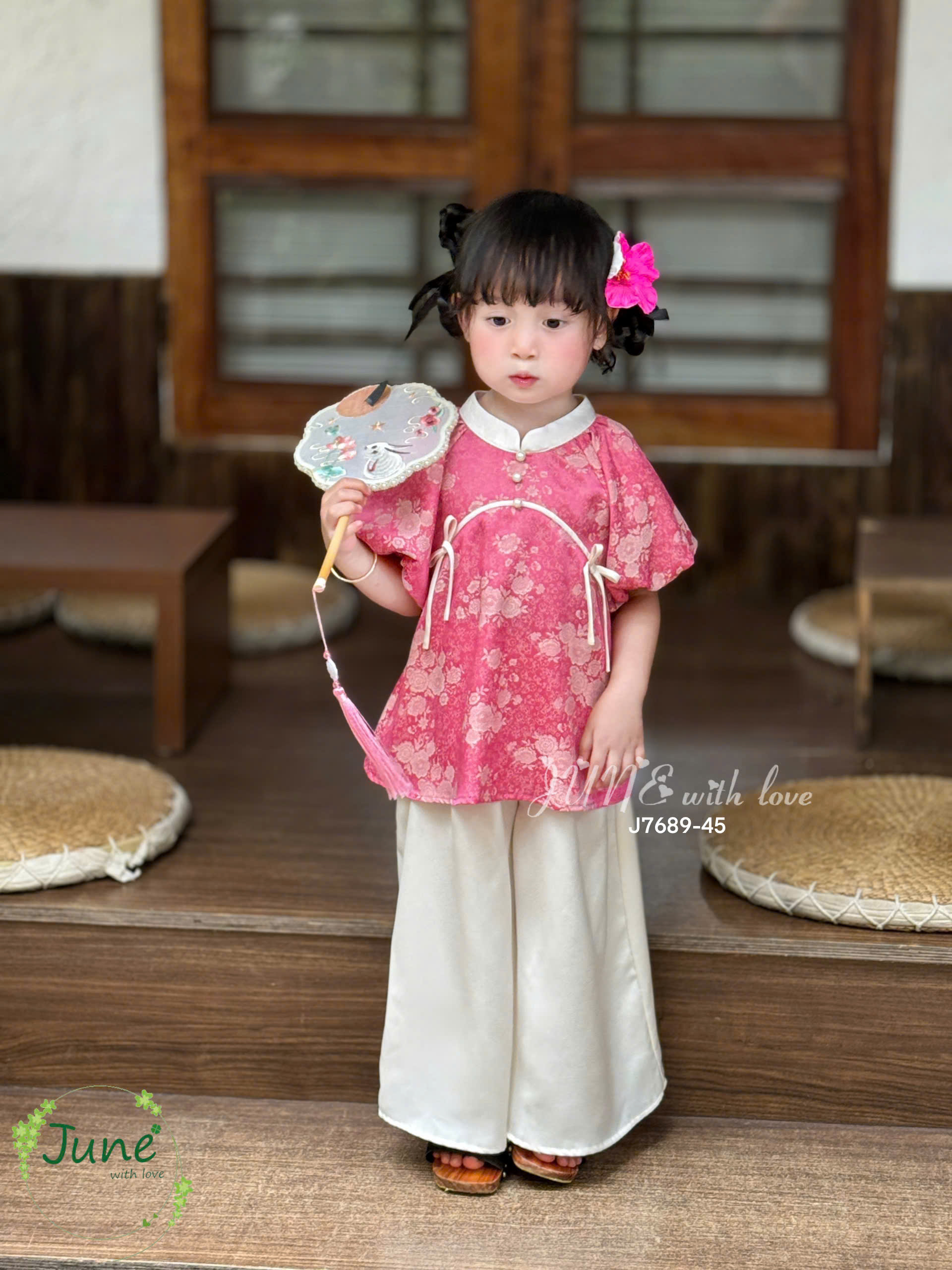 Bộ áo bà ba gấm cho bé gái phối quần suông diện tết năm mới 10-40kg mềm mát
