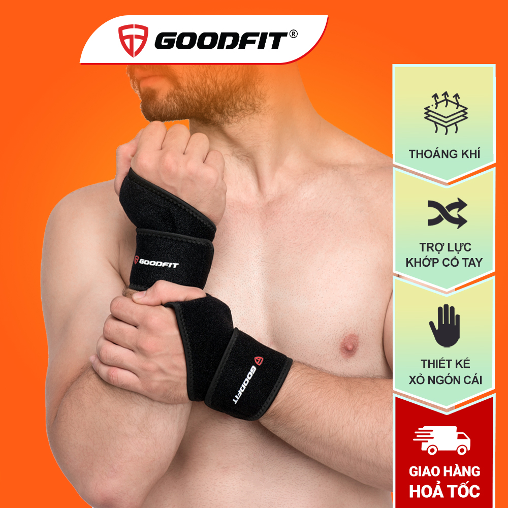 Băng quấn trợ lực khớp cổ tay tập gym, tập boxing GoodFit vải đục lỗ thoáng khi, đệm xốp êm ái GF302W