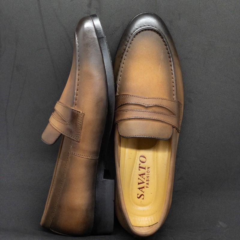 Giầy lười công sở nam da mộc Tomshoes cam kết da bò thật 100%