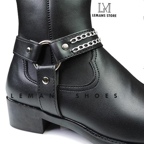 [MUA 1 ĐƯỢC 2] Harness Boots LeMans da bò trơn nhẵn, bốt cao cổ kéo khoá YKK, đai xích LeMans tặng đại da, gót cao 5cm