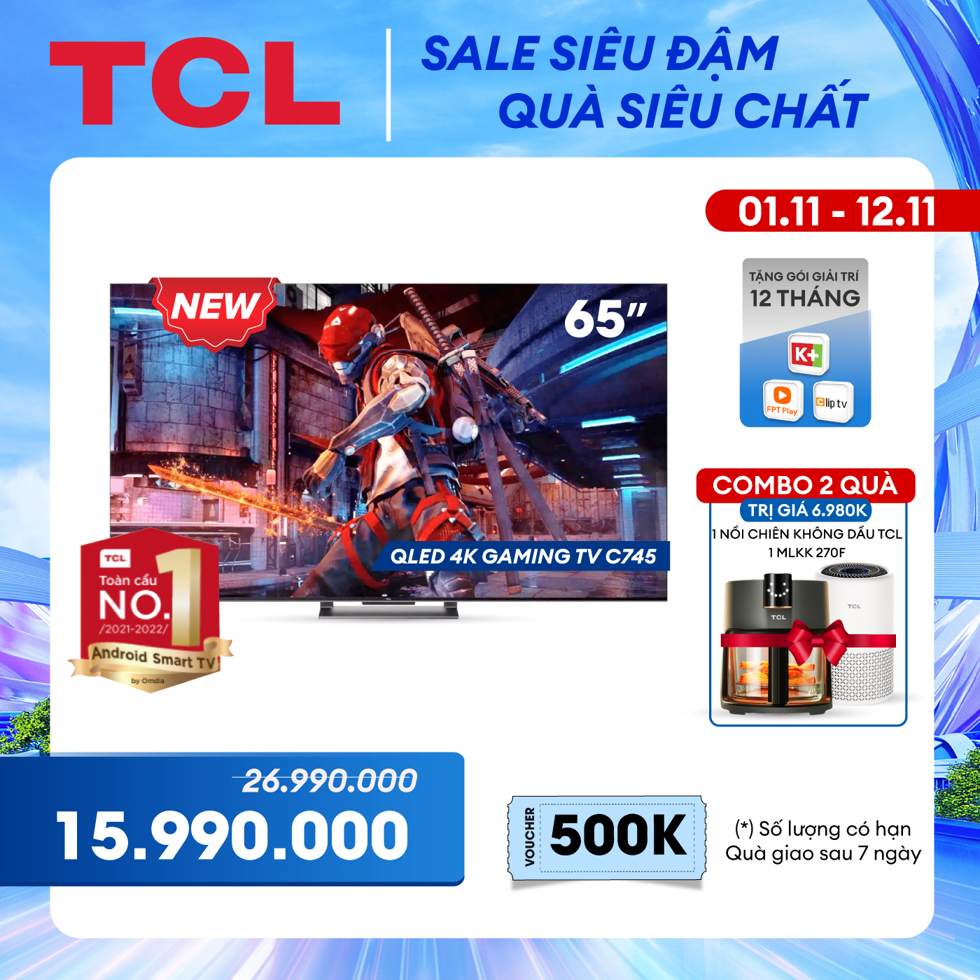 TCL QLED Gaming TV 65 inch 65C745 - Game Master 2.0 - Tivi 65'' - Google Tivi - Hàng chính hãng - FBT