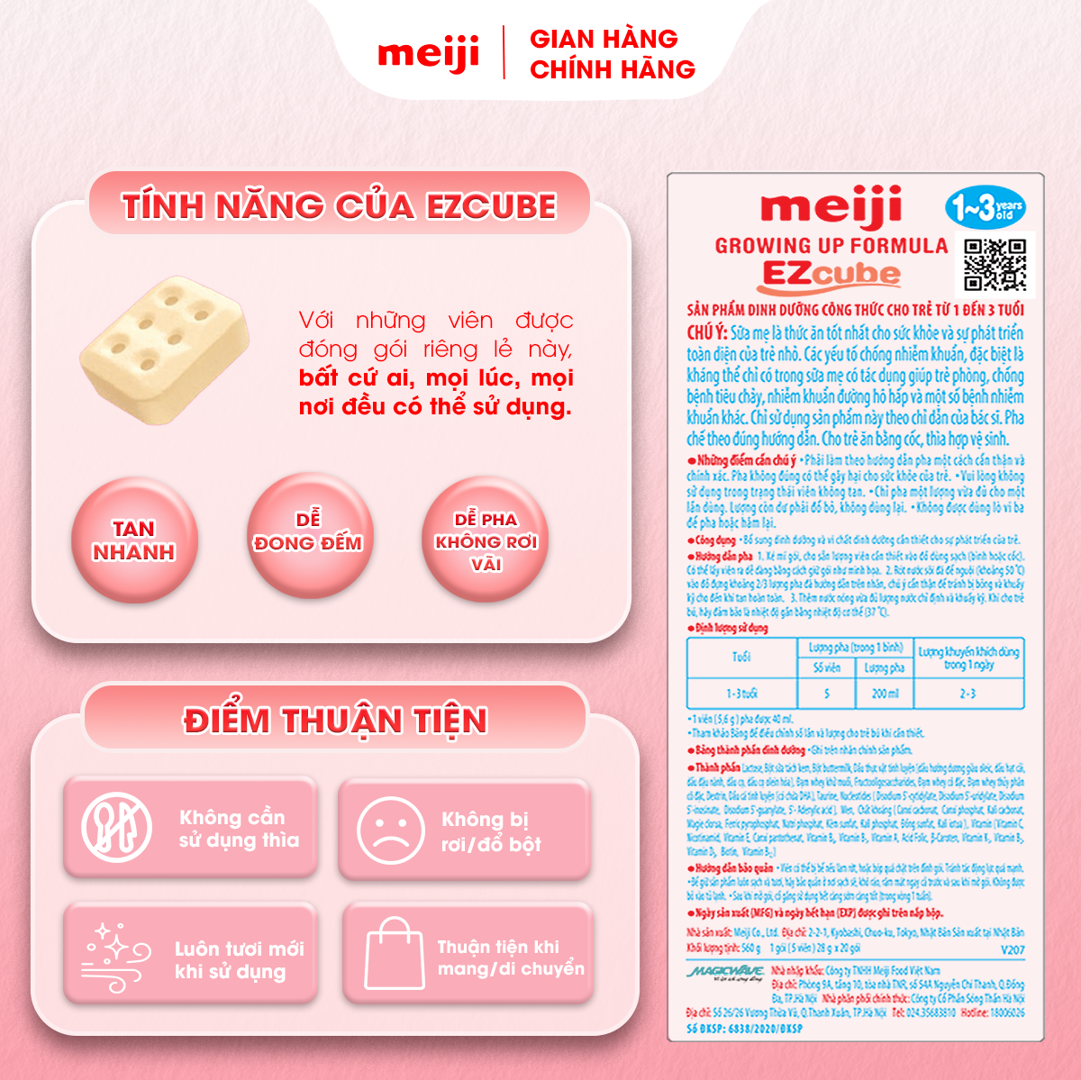 Combo 1 Hộp Sản Phẩm Dinh Dưỡng Công Thức Meiji Growing Up Formula EZcube 560g Và 1 Hộp Meiji Growing Up Formula 800g