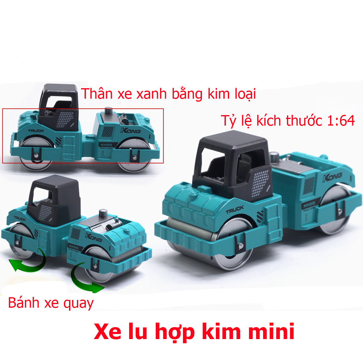 Đồ chơi mô hình xe lu mini KAVY NO.8809 kim loại an toàn cho bé, cỏ thể trang trí - màu xanh