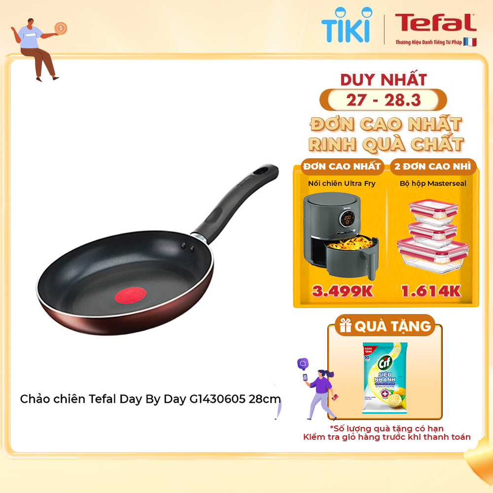 Chảo chiên chống dính đáy từ Tefal Day by Day 28cm, dùng cho mọi loại bếp- Gian hàng chính hãng