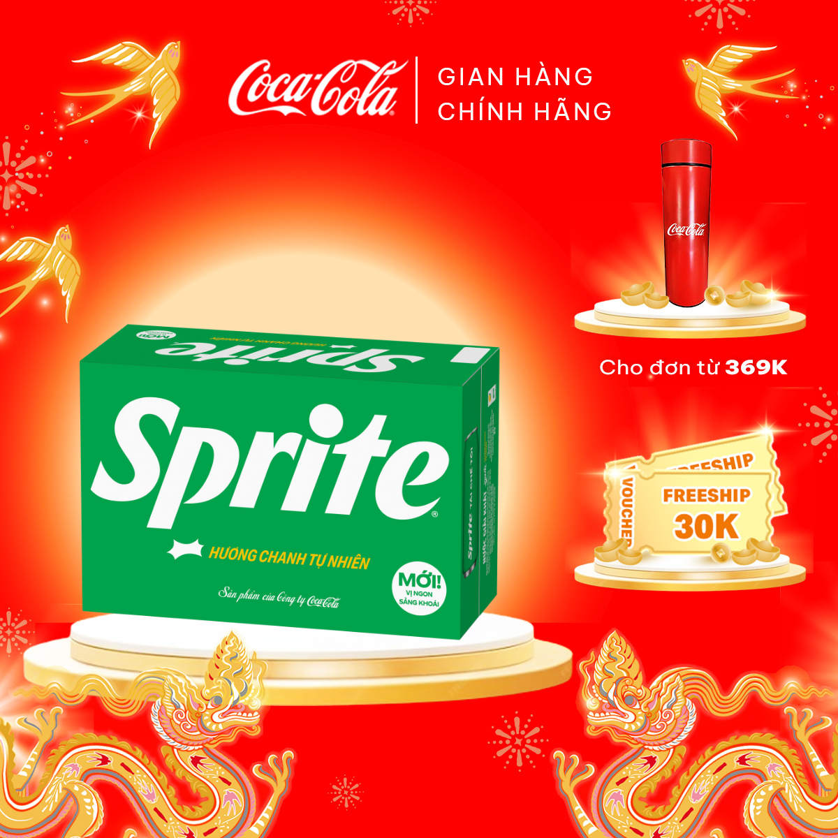 Thùng 24 Lon Mi-nhon nước giải Khát Có Gas Sprite Lon 235ml/lon