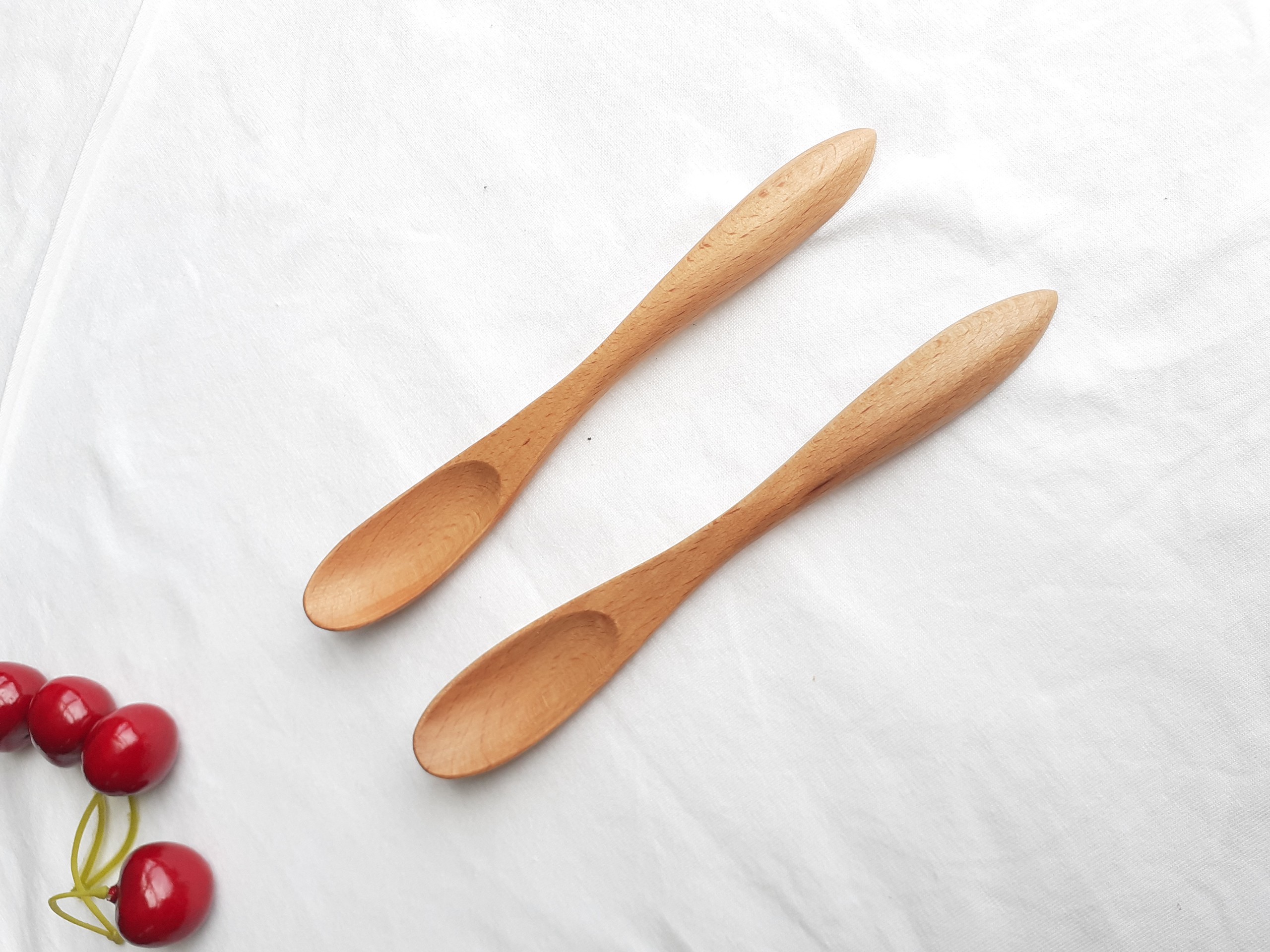Bộ 6 thìa muỗng cà phê, sinh tố GỖ ĐÀO nhỏ màu sáng 15cmx2cm
