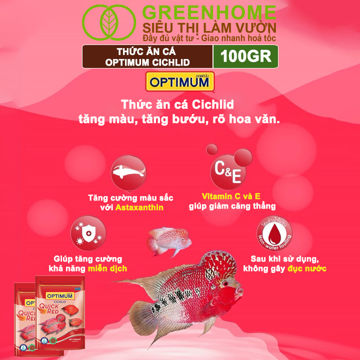 Thức Ăn Cho Cá La Hán, Cá Dĩa Greenhome, Optimum Cichlid, Gói 100gr, Lên Màu Và Tăng Sức Đề Kháng