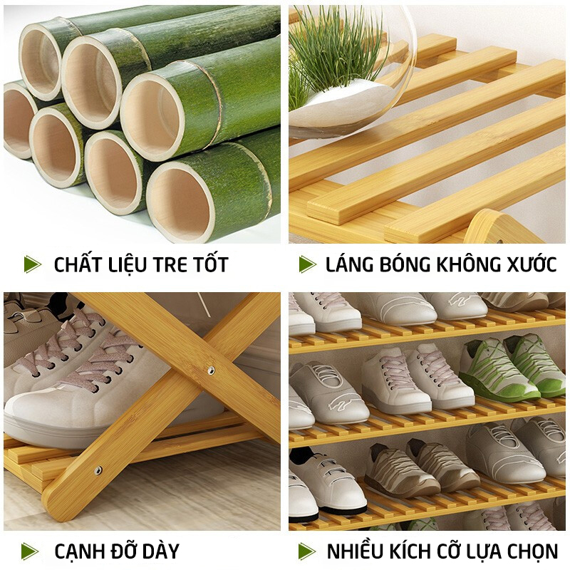 Kệ giày dép nhiều  tầng gỗ tre, giá giày gấp xếp gọn nhẹ, không cần lắp ráp để giày ,dép vật dụng, cây cảnh cho người lớn sang trọng cho gia đình, nhà trọ, chung cư, kí túc xá_HL137-KDG