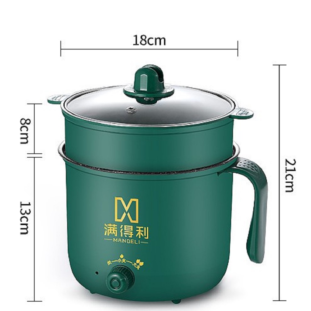 Nồi Lẩu Mini 2 Tầng, Ca Nấu Mì, Nồi Lẩu Điện Mini Tặng Kèm Khay Hấp 1.2L - Hàng Chính Hãng