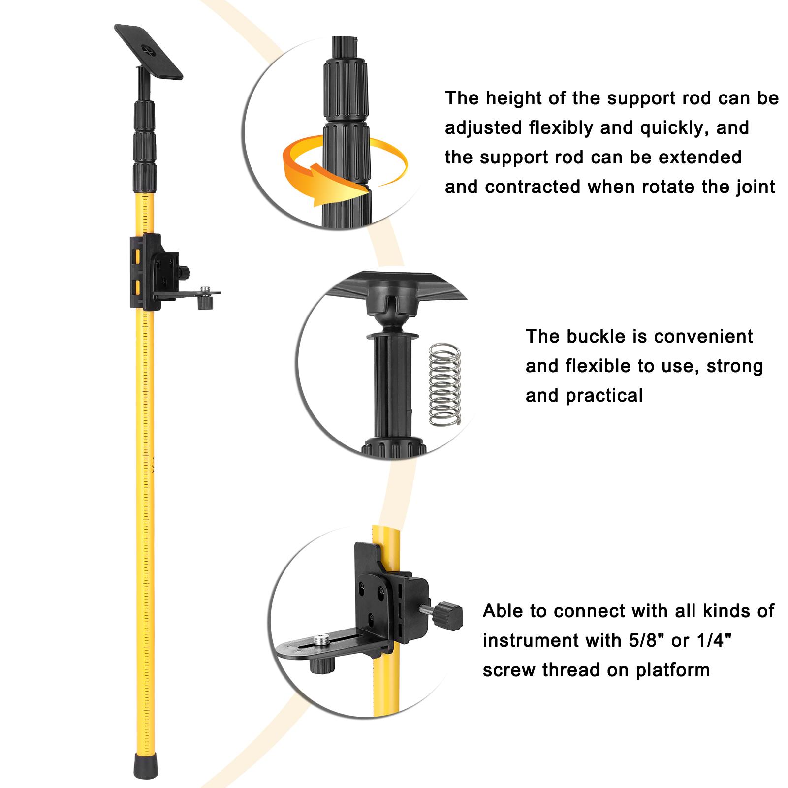 Telescopic Pole for Line Leveler Aluminum Alloy Adjustable Lift Extend Bracket Holder Stand Support for 1/4''and 5/8''