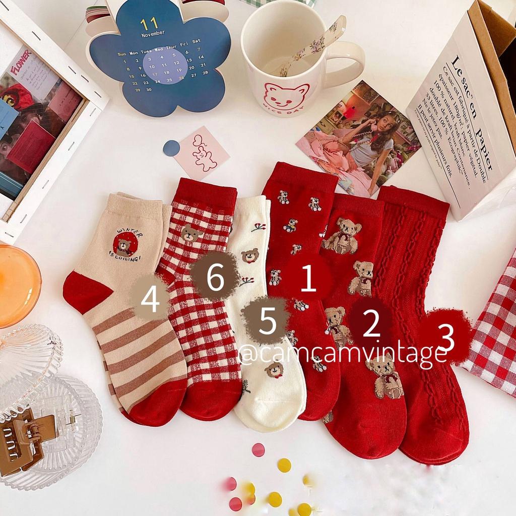 Set Tất Cổ Cao Nữ Vớ Cao Cổ Noel Tết Làm Quà Tất Tiêu Thư LOLITA ĐỎ Cổ Bèo Nhún Tất Vớ Nữ ULZZANG STYLE HÀN QUỐC