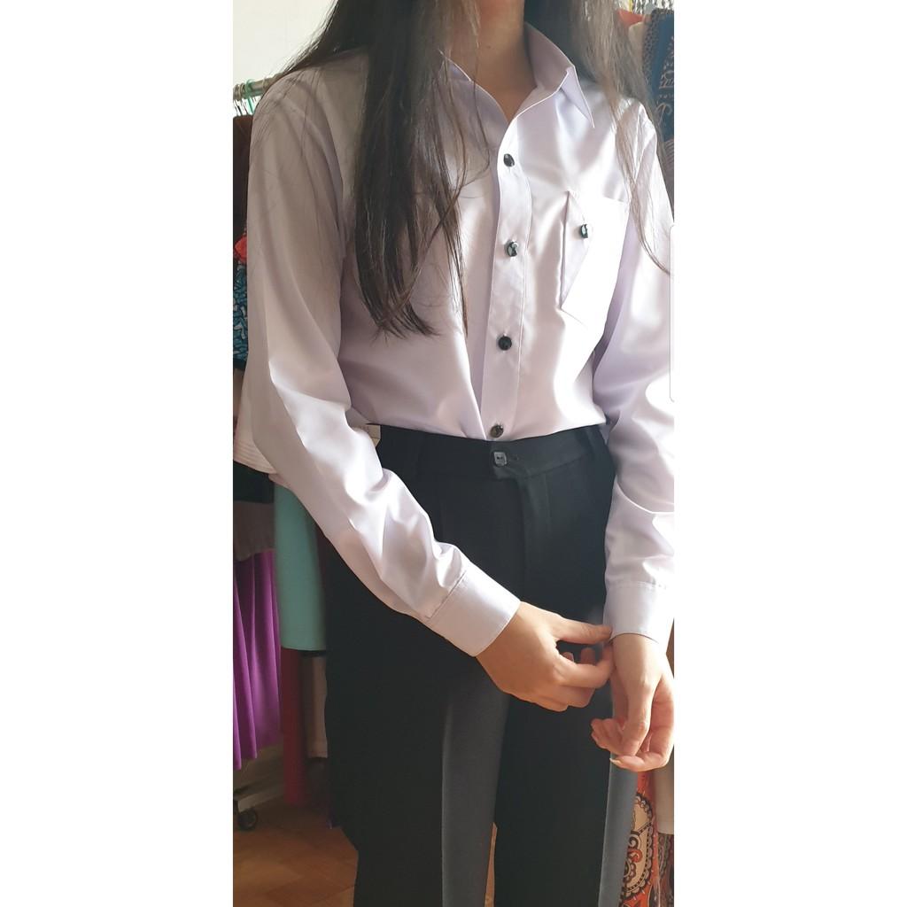 Áo sơmi trắng học sinh nữ phom suông rộng dáng dài free size_Minchu
