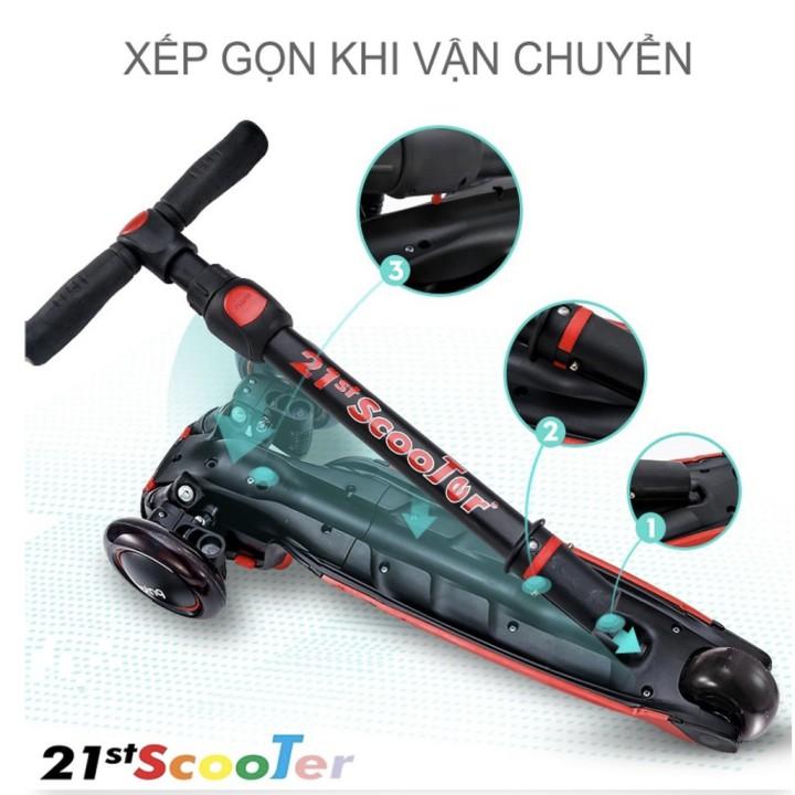 Xe trượt scooter 21st có giảm xóc, 3 bánh phát sáng cho bé -  Tặng bảo hộ 7 món