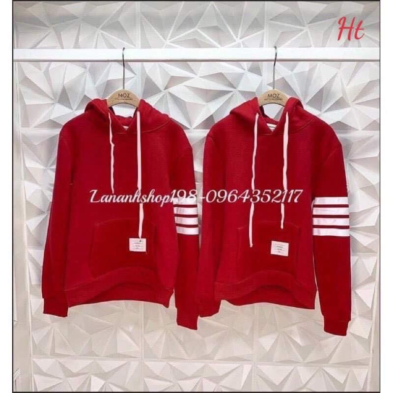 Áo hoodie Cotton đỏ 4 sọc mác túi H2A