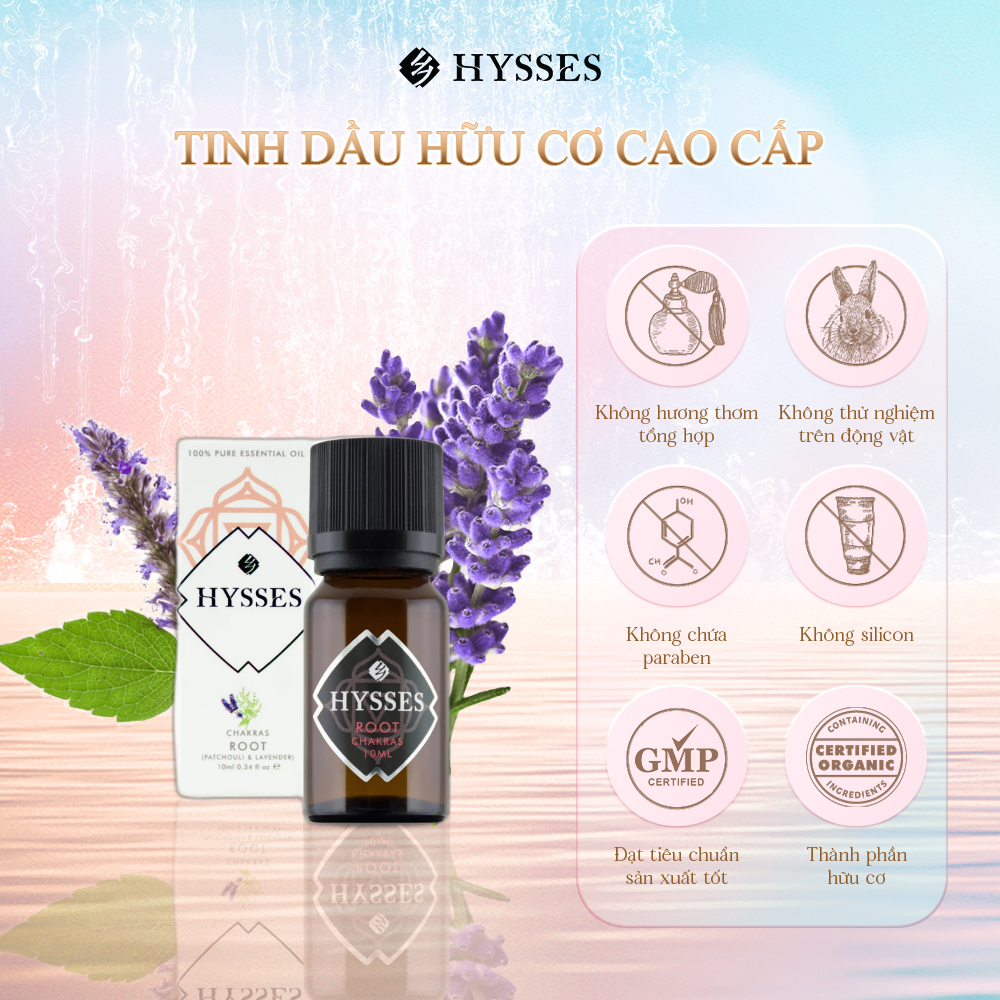 Tinh Dầu Cao Cấp Hysses Chakras Root Tăng Năng Lượng Luân Xa Cân Bằng Giúp Giảm Stress, Tăng Cường Lý Trí, Suy Nghĩ Não Bộ Với Oải Hương và Hoắc Hương Hữu Cơ Tự Nhiên