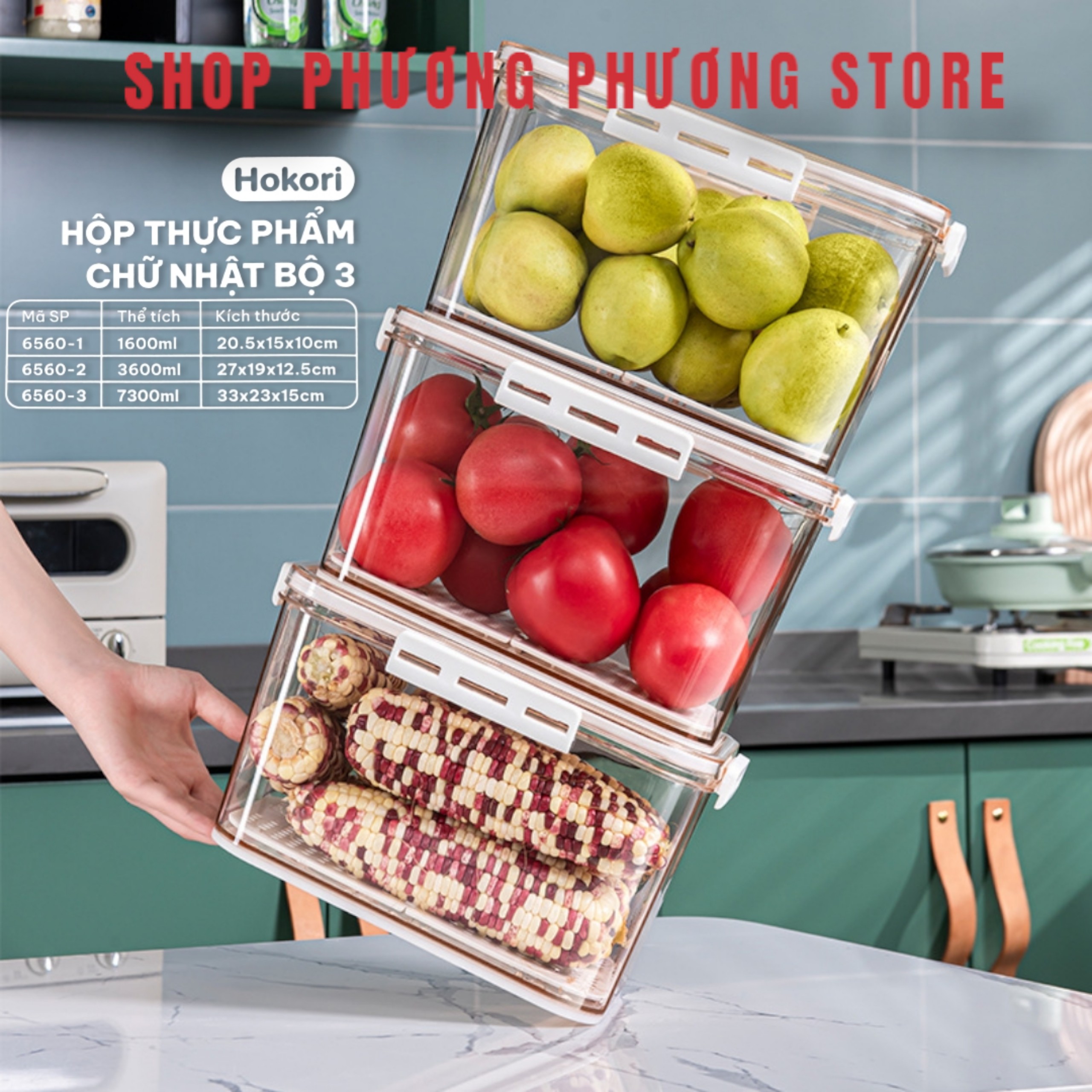 Hộp nhựa đựng thực phẩm HoKoRi trong suốt có khay lót đáy giúp ráo nước, chất liệu cao cấp, an toàn cho sức khỏe