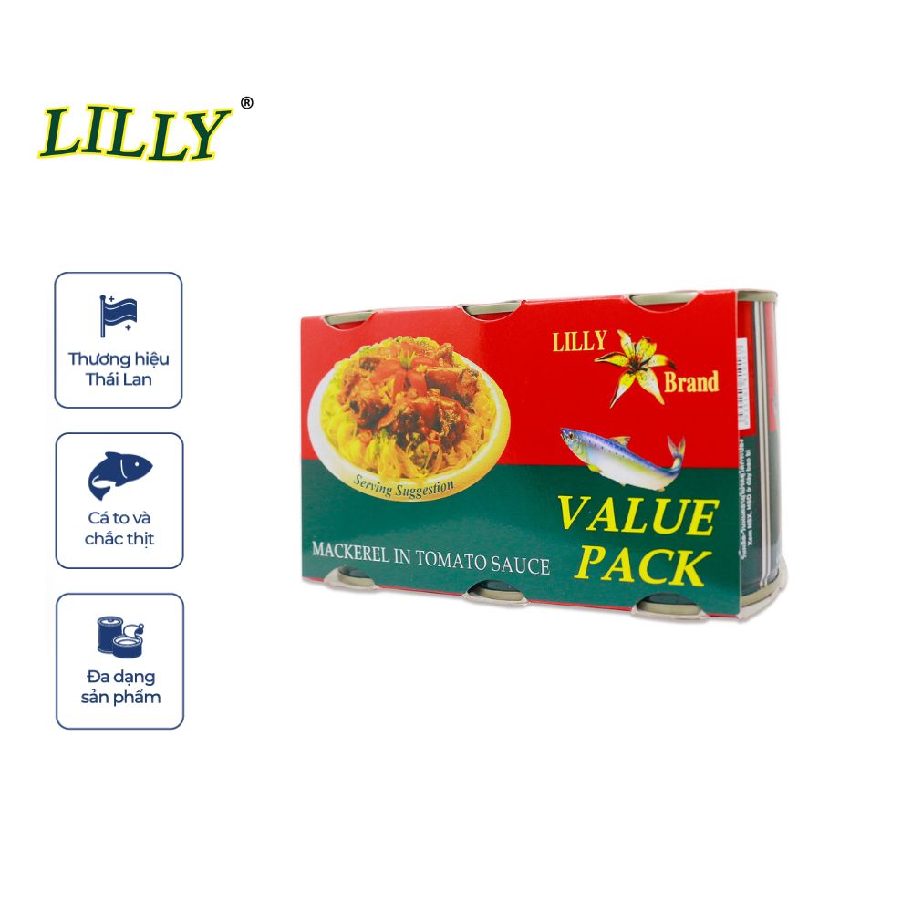 Cá hộp Lilly cá Nục sốt cà-Lốc 3 lon