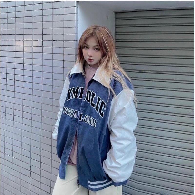 Áo khoác cổ sơmi không nón kaki nhung gân 2 lớp thêu chữ unisex ulzzang nam nữ ak840