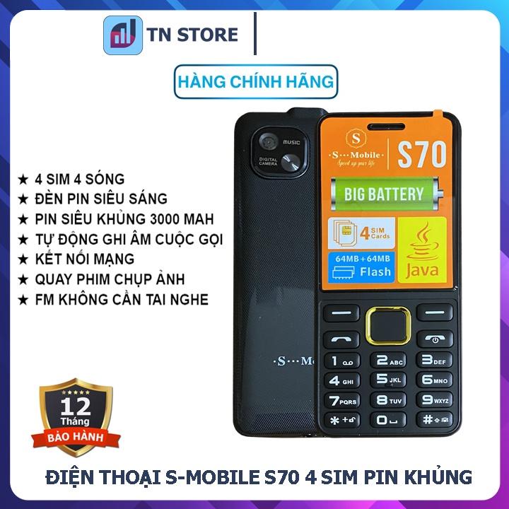 Điện Thoại S-Mobile S70 - 4 Sim - Pin Khủng 3000 mAh - Loa Cực To - Lướt Mạng - Mới Full Box-Bảo Hành 06 Tháng