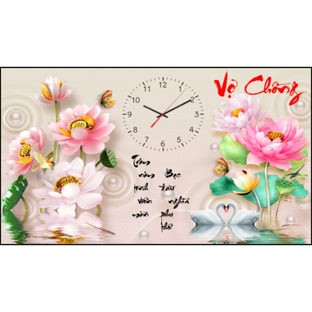 Tranh đính đá Đồng hồ Vợ chồng thiên nga - chưa đính