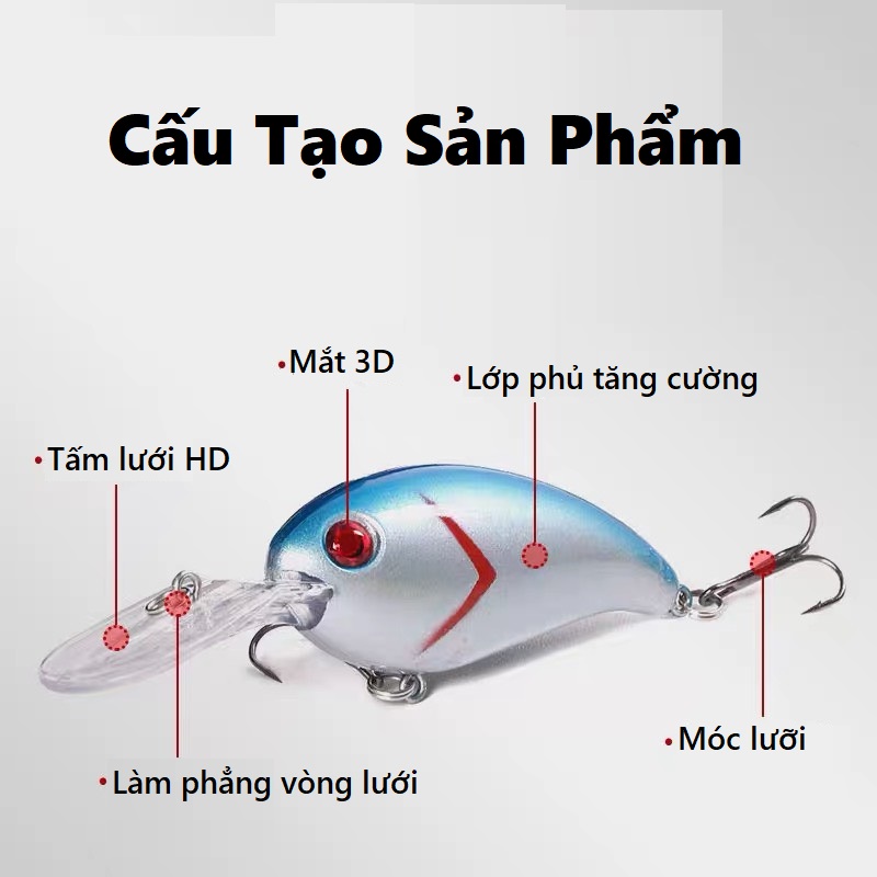 Mồi Giả Câu Lure Chính Hãng HENGJIA 3D MO16 Kèm 4 Móc Câu 14g Siêu Nhạy Và Bén Cá - Sanami Fishing