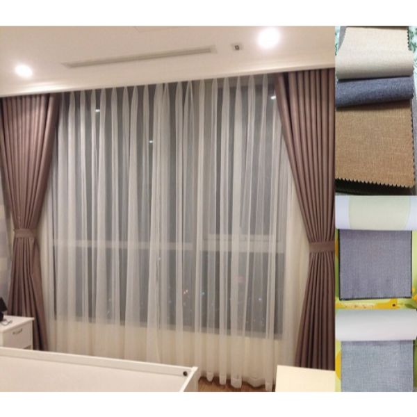 Rèm cửa vải LUCYA18-16 có thanh treo hợp kim nhôm màu gỗ đầu nhọn - cao cố định 1m4