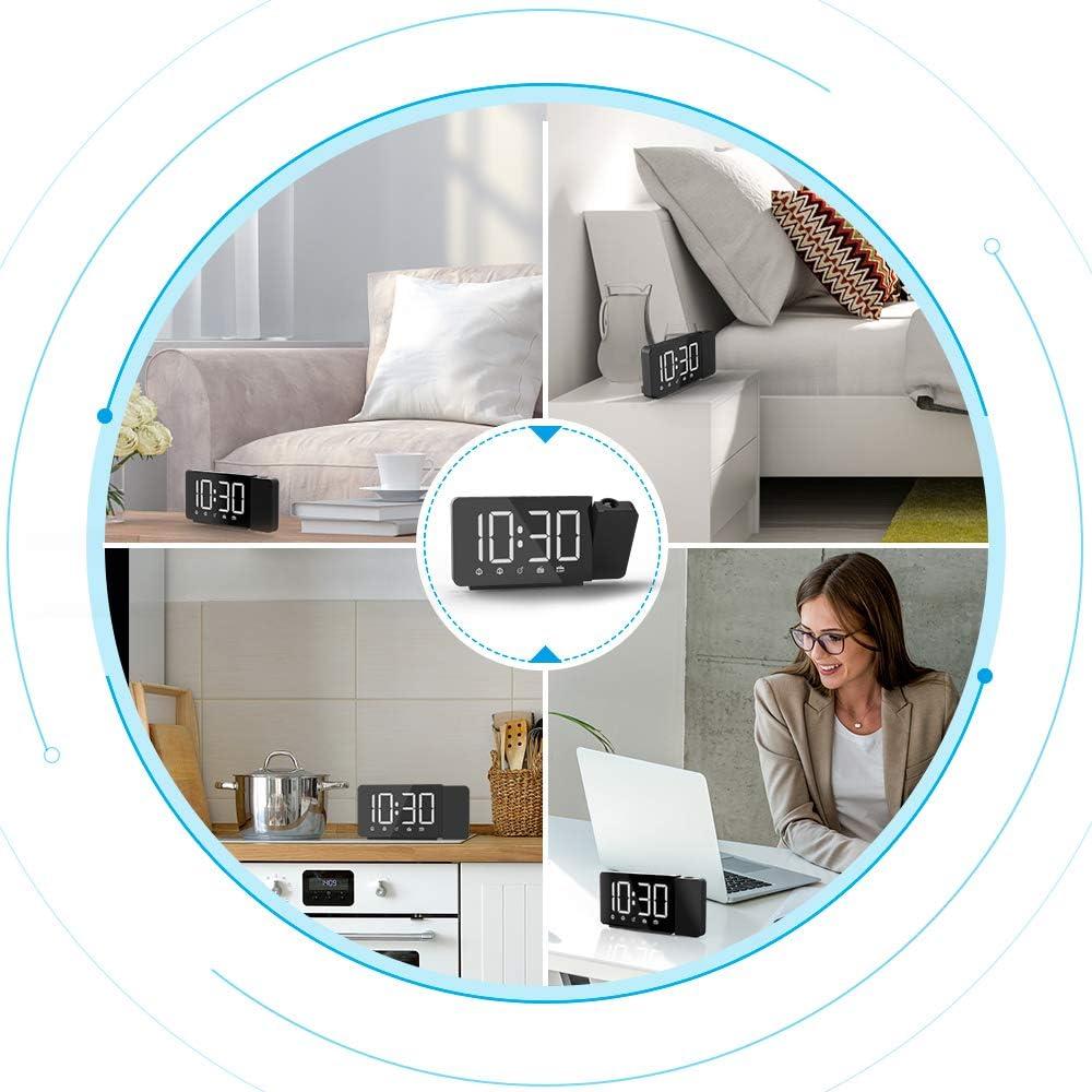 Đồng hồ báo thức, đồng hồ báo thức với màn hình LED FM Phép chiếu điện tử 7.4 'Màn hình lớn và đồng hồ 2 đồng hồ báo thức với tiếng rít quay 360 °